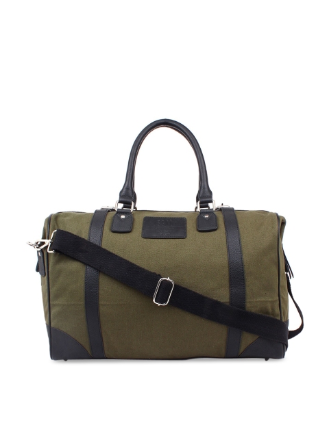 

echt Men Olive Green & Black Solid Duffel Bag