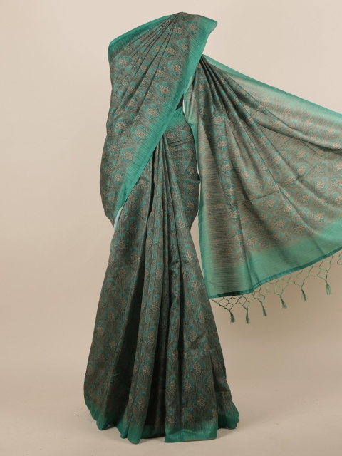 

Pothys Green & Grey Jute Silk Floral Woven Design Saree