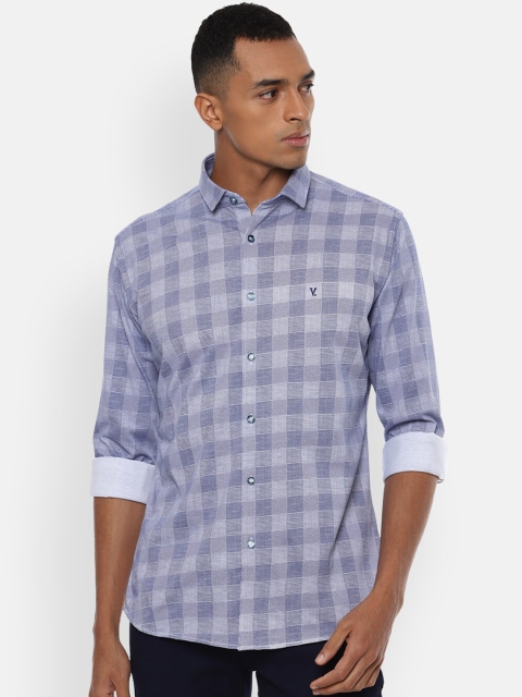 

V Dot Men Blue Slim Fit Checked Pure Cotton Casual Shirt
