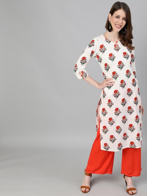 

Jaipur Kurti Women White & Red Printed Kurta with Palazzos