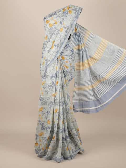 

Pothys Grey & Yellow Jute Silk Floral Printed Saree