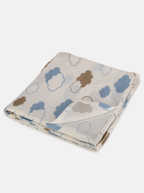 berrytree Infant Blue & Brown Cloud Printed Swaddle, Navy blue