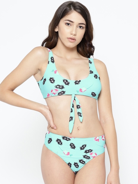 

VOXATI Women Sea Green & Black Printed Swim Bikini Set