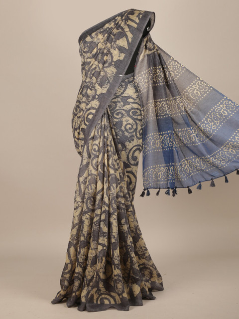 

Pothys Grey Printed Jute Silk Saree