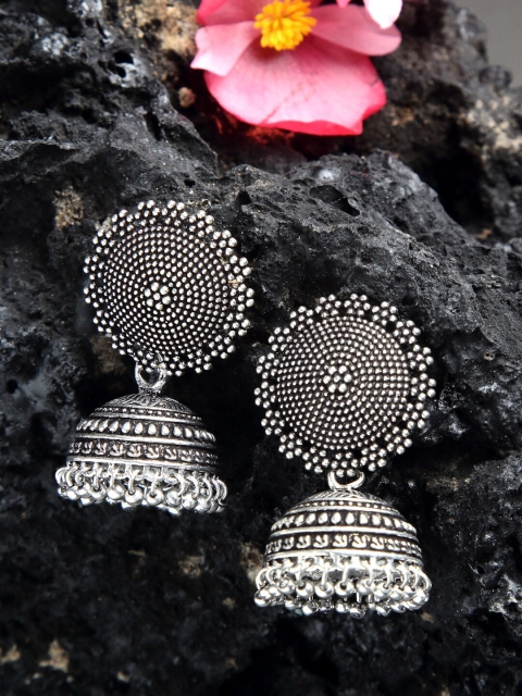 

NEUDIS Silver-Toned Oxidised Antique Dome Shaped Jhumkas