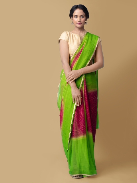 

Unnati Silks Green & Red Pure Chiffon Printed Saree