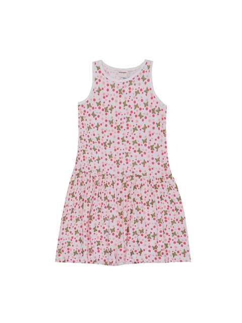 

RAINE AND JAINE Girls White and Red Butterfly Print Knitted Cotton Drop-Waist Dress