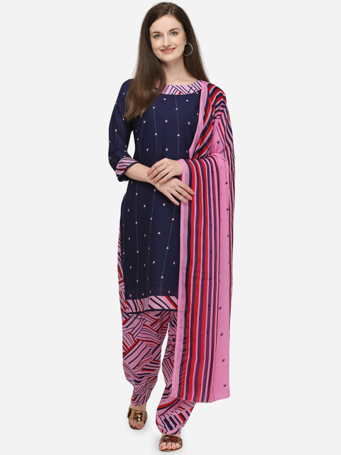 

VENISA Women Navy Blue & Pink Printed Kurta with Salwar & Dupatta
