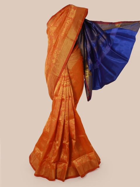 

Pothys Orange & Blue Pure Silk Woven Design Kanjeevaram Saree