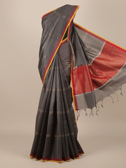 

Pothys Grey Striped Jute Silk Saree