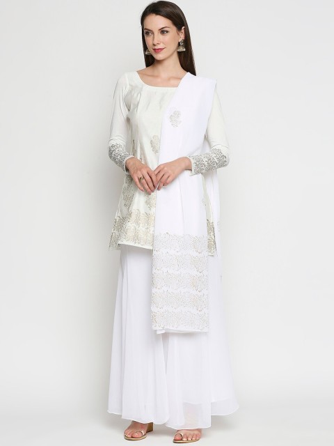 

Ira Soleil Women Off-White & Gold-Toned Printed Kurta with Palazzos & Dupatta