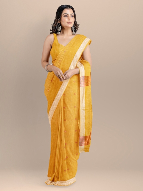 

BharatSthali Yellow Pure Cotton Woven Design Taant Saree