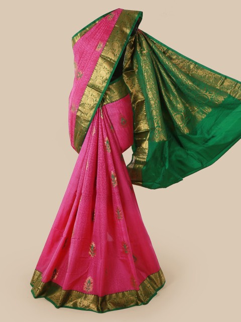 

Pothys Pink & Green Pure Silk Woven Design Saree