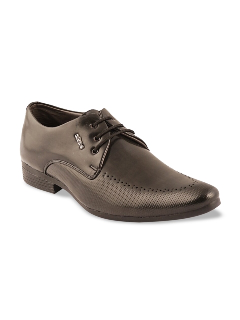 

ID Men Black Solid Leather Formal Derbys Shoes