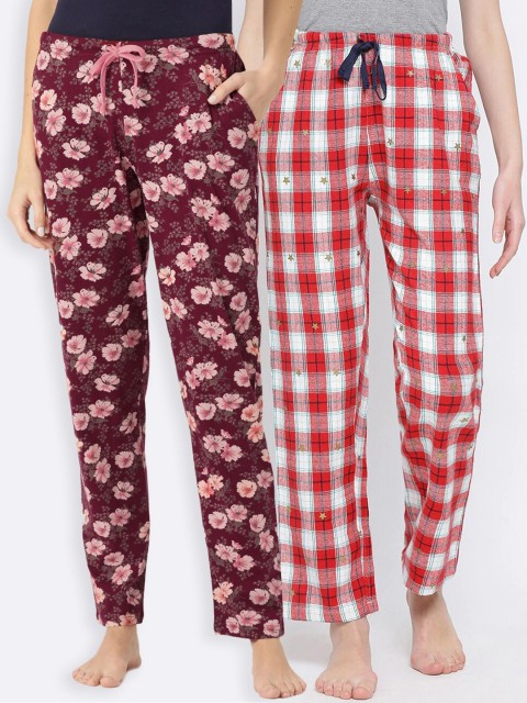 

Kanvin Women Pack of 2 Pure Cotton Lounge Pants, Maroon