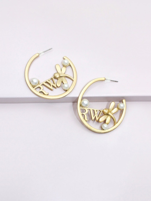 Runway Ritual Off-White Gold-Plated Beaded Circular Half Hoop Earrings