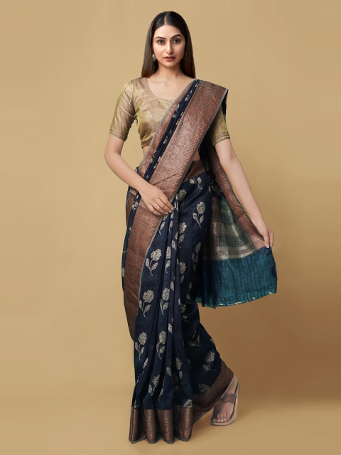 

Unnati Silks Blue Silk Cotton Woven Design Maheshwari Saree