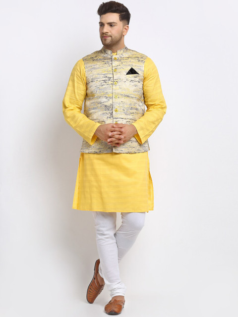 

NEUDIS Men Yellow & White Striped Kurta with Pyjamas