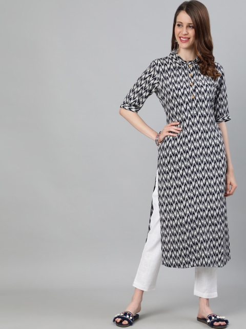 

Jaipur Kurti Women White & Black Printed Kurta with Trousers