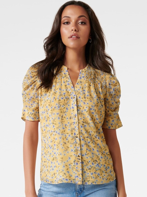 

Forever New Yellow & Blue Floral Printed Puff Sleeves Regular Top