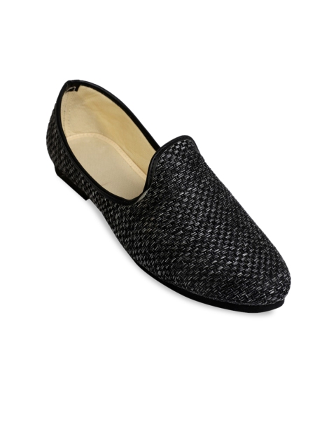

PANAHI Men Black Woven Design Handmade Mojaris