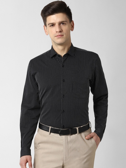 

Peter England Elite Men Black & Charcoal Grey Slim-Fit Striped Formal Cotton Shirt