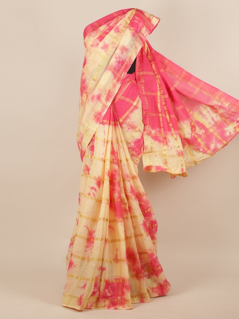 

Pothys Yellow & Coral Pure Cotton Checked Saree