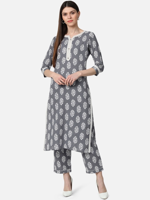 

AHIKA Women Grey & White Printed Kurta with Palazzos