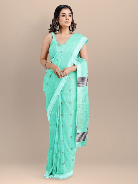 

BharatSthali Sea Green Pure Cotton Woven Design Taant Saree
