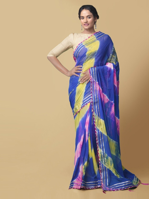 

Unnati Silks Violet Pure Chiffon Striped Leheriya Saree