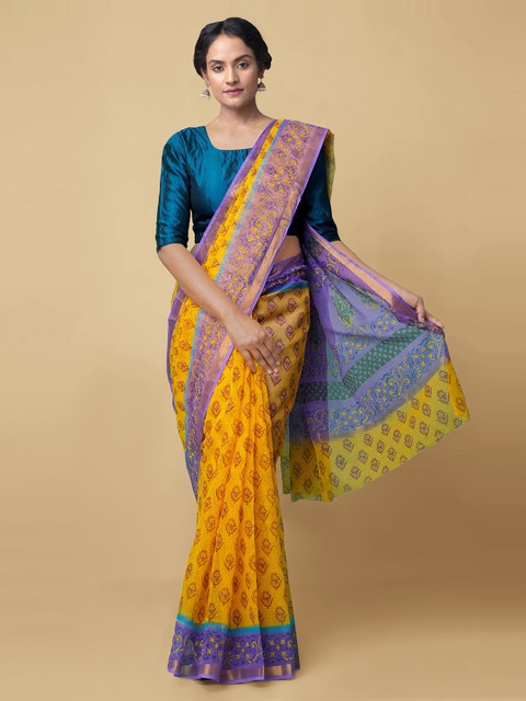 

Unnati Silks Yellow Pure Cotton Printed Kota Saree