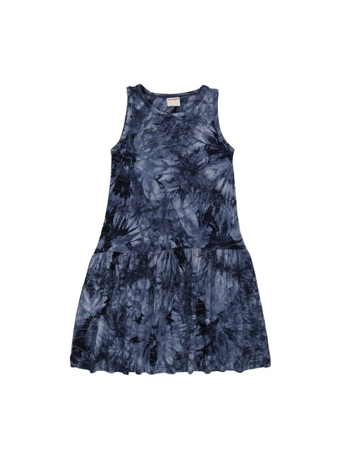 

RAINE AND JAINE Girls Navy Blue Tie & Dye Knitted Cotton Drop-Waist Dress