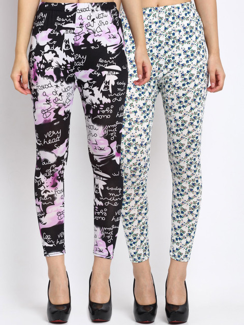 

NEUDIS Women Pack Of 2 Printed Leggingss, Beige