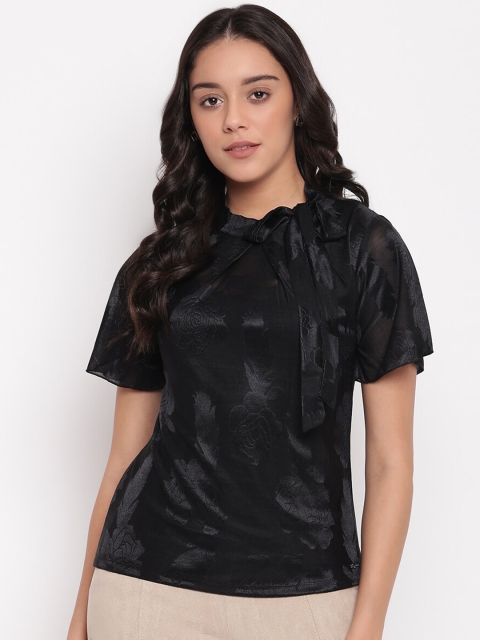 Miss Grace Black Self Design Regular Top