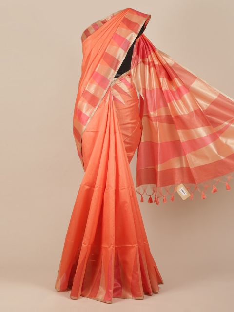 

Pothys Peach-Coloured Solid Jute Silk Saree With Tasseled Pallu
