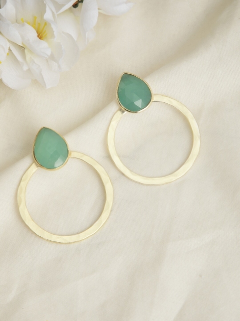 

INDYA Green & Gold-Plated Circular Drop Earrings