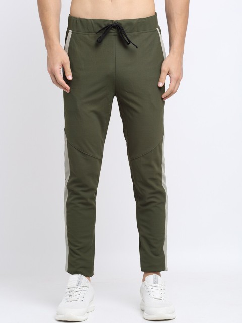 

NEUDIS Men Olive Green Solid Structured Slim-Fit Track Pants