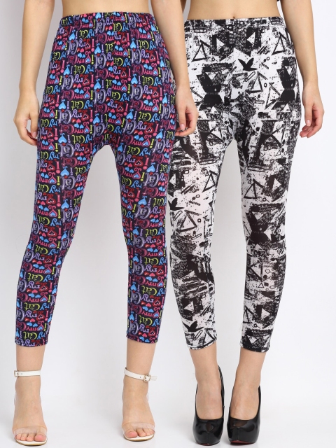 

NEUDIS Women Pack of 2 Printed Skinny Fit Ankle Length Crop Leggings, Multi