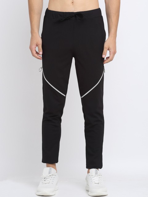 

NEUDIS Men Black & White Solid Structured Slim-Fit Track Pants