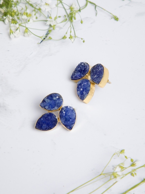INDYA Blue & Gold-Plated Teardrop Shaped Studs