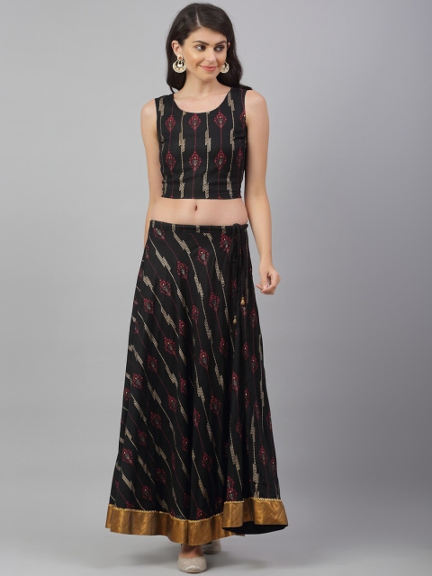 

ANAISA Women Black & Pink Printed Top with Skirt