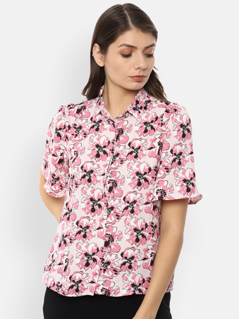 

Van Heusen Woman Women Pink & Black Regular Fit Printed Casual Shirt
