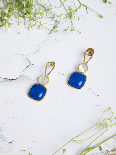 

INDYA Blue & Gold-Plated Geometric Drop Earrings
