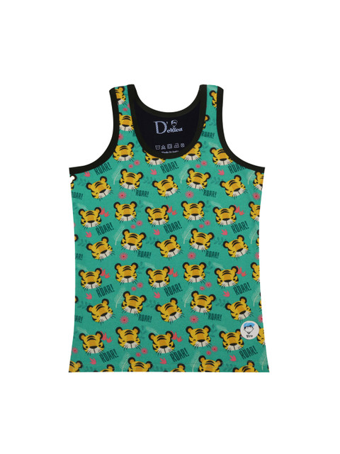 

DChica Boys Green & Yellow Printed Cotton Basic Vest