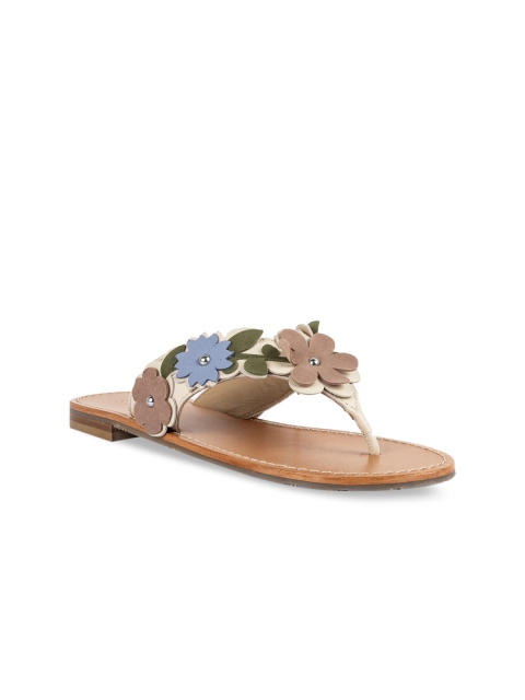 

Vanilla Moon Women Off-White Embellished Leather Open Toe Flats