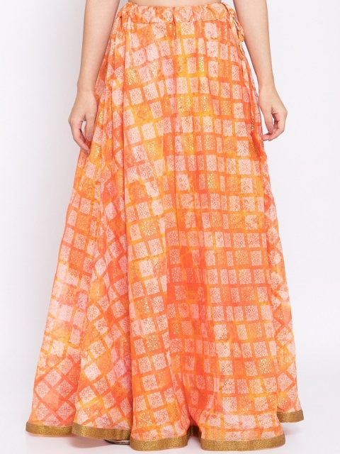 

Studio Rasa Women Orange & Off-White Block Print Flared Maxi Skirt