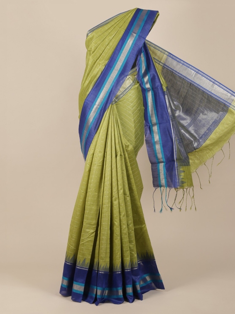

Pothys Green & Blue Jute Silk Checked Saree