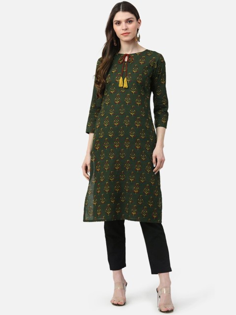 

AHIKA Women Green & Red Floral Printed Straight Kurta