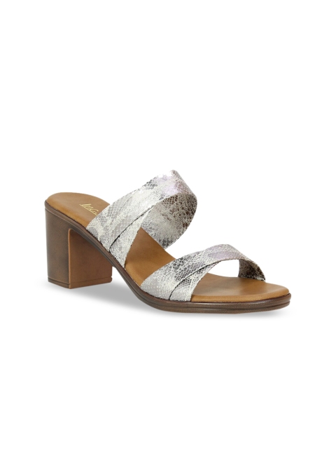 

Inc 5 Women Silver-Toned Printed Mules