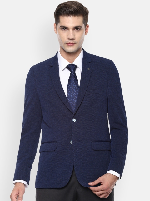 

Van Heusen Men Navy Blue Self Design Slim-Fit Single-Breasted Formal Blazer